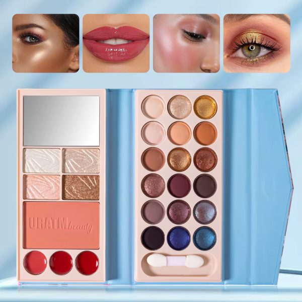 Luxurious makeup palette with 36 eyeshadows, lip colors, and face makeup, perfect for creating stunning looks.