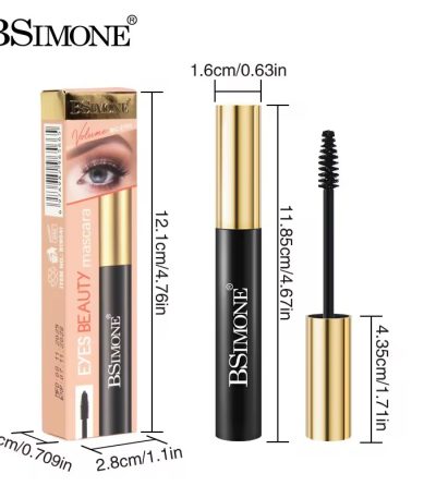 A luxurious BSIMONE Volume Big Eyes Eyes Beauty Mascara with sleek black and gold packaging, promising voluminous lashes and a sophisticated beauty experience.