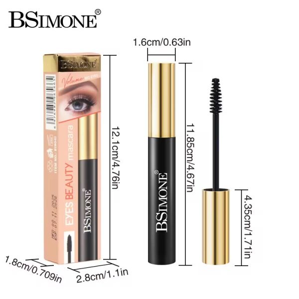 A luxurious BSIMONE Volume Big Eyes Eyes Beauty Mascara with sleek black and gold packaging, promising voluminous lashes and a sophisticated beauty experience.