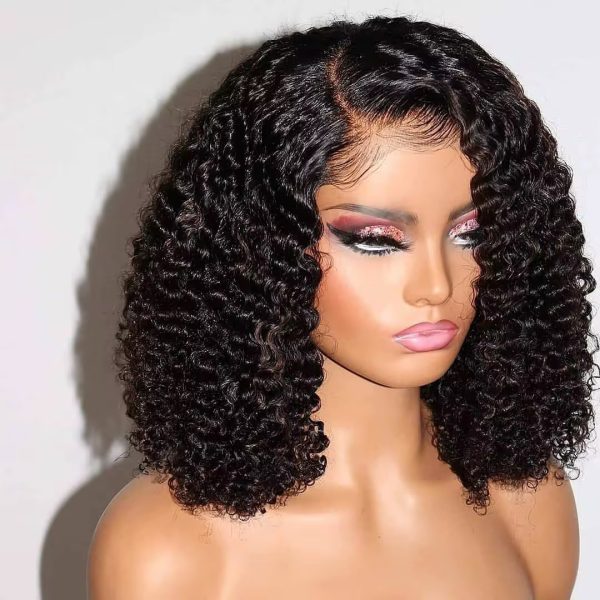 A stunning deep curly bob lace front wig on a mannequin head, showcasing its natural look and luxurious texture.