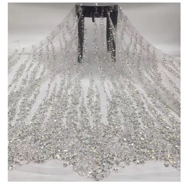 A luxurious crystal beaded wedding veil with cascading sequins, perfect for adding a touch of glamour to your wedding day look.
