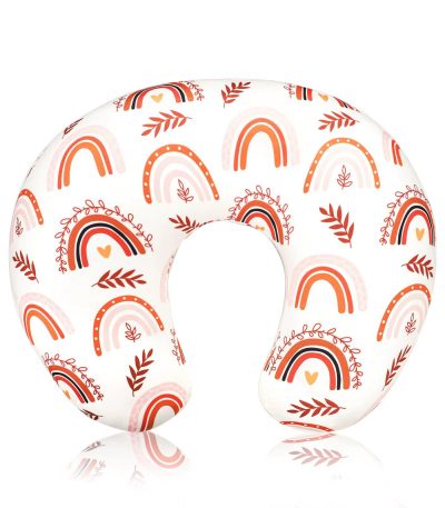 A U-shaped travel pillow with a vibrant rainbow design, perfect for comfortable travel and neck support.