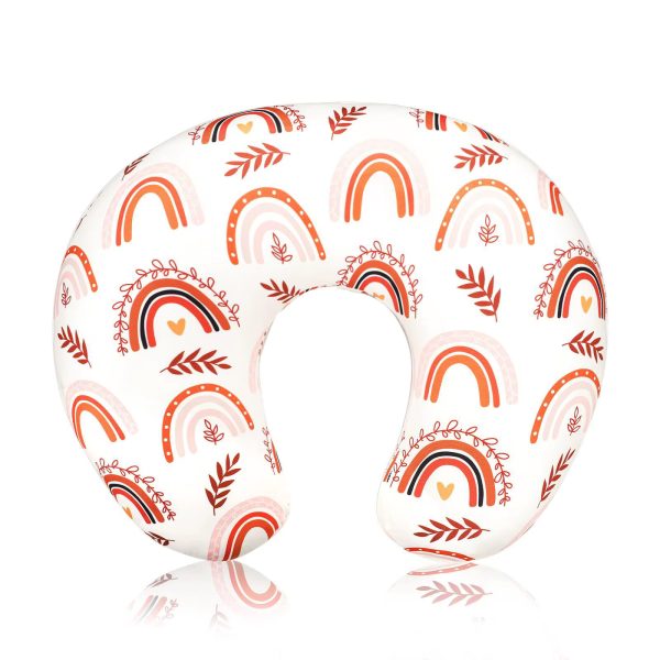 A U-shaped travel pillow with a vibrant rainbow design, perfect for comfortable travel and neck support.